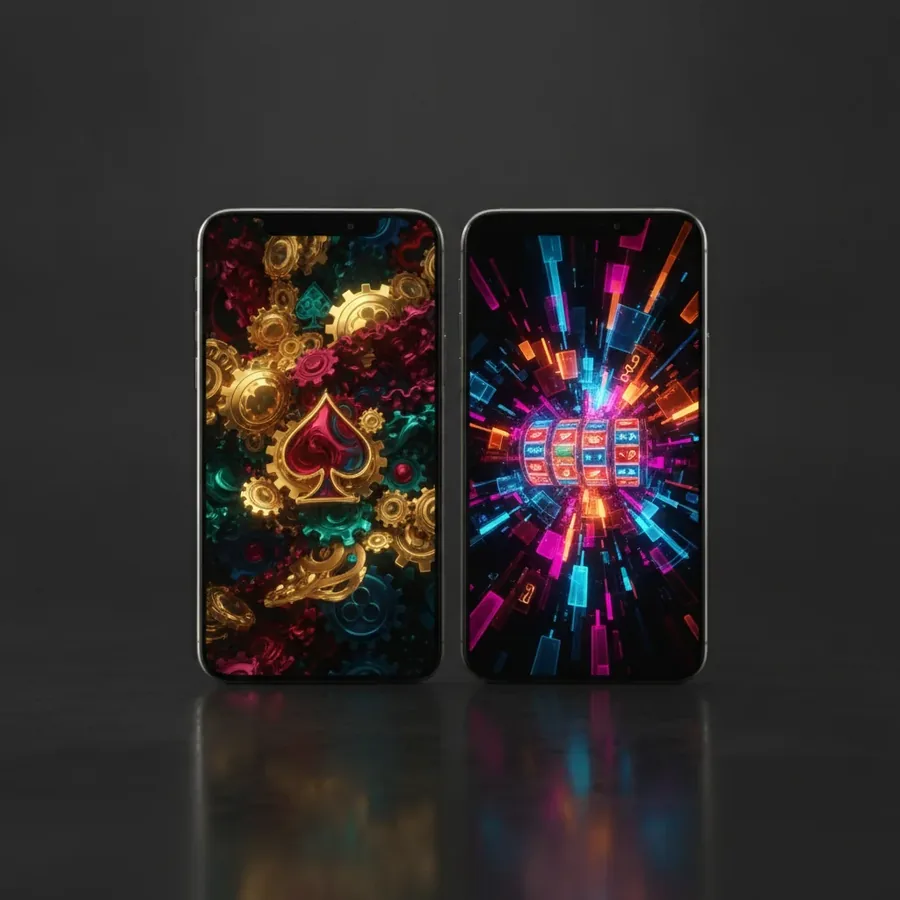 Deux smartphones avec des graphismes de jeu colorés côte à côte